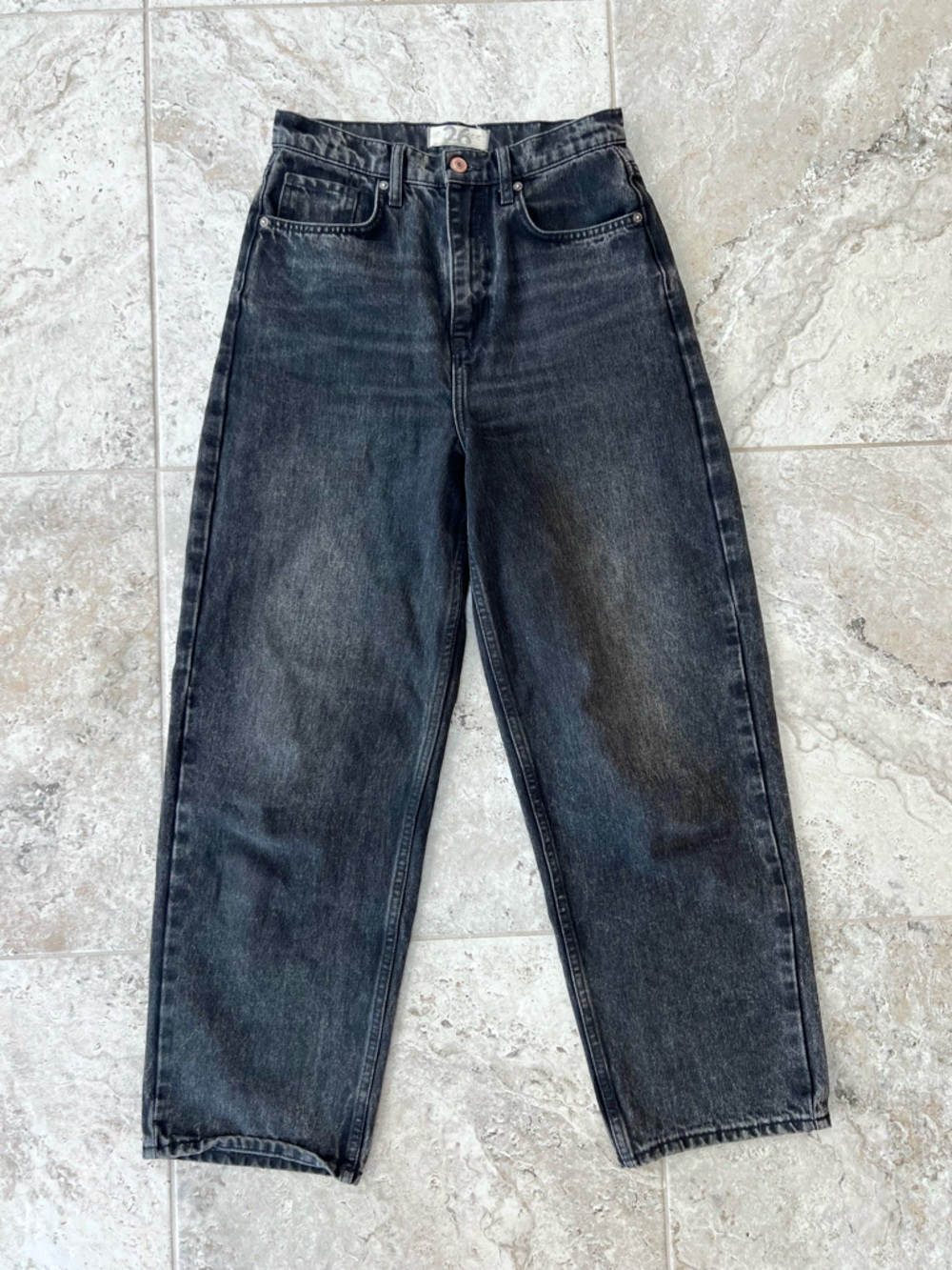 Free People We the Free Deep Trance High-Rise Dropped Barrel Jeans in Black, 26